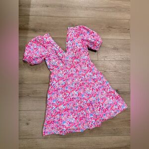 Lilly Pulitzer Nalani Midi Tiered Vibrant Pink and Blue Floral Dress Size 12